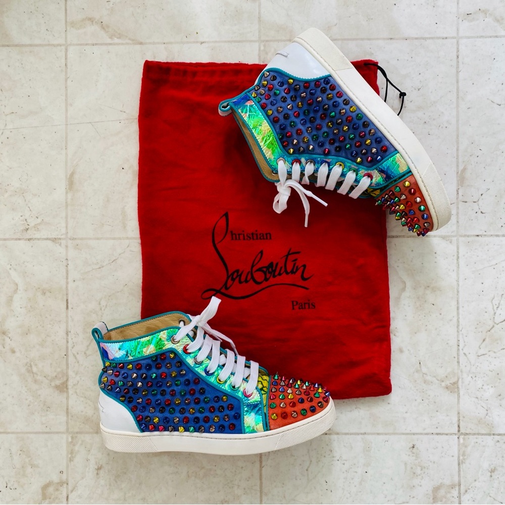 Christian Louboutin Made in Italy Lou Multicolor Spikes High-Top Sneakers 7.5